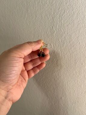 Gold Drop Earrings with Dark Red Beads
